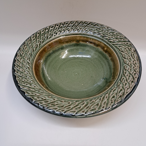 Click to view detail for #250742 Bowl, Green Textured Rim $22